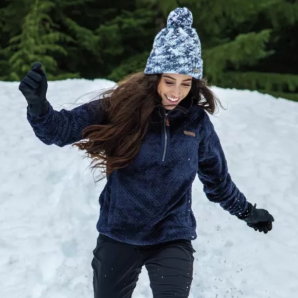 Columbia Woman’s Fire Side Half Zip Sherpa Fleece Pullover in Navy Blue - Picture 3 of 11